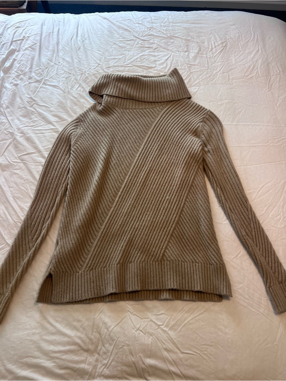 Ann Taylor Ribbed Diagonal Panel Turtleneck Sweater - Taupe